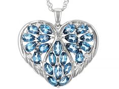 3.21ctw Pear Shaped London Blue Topaz With 1.55ctw Marquise London Blue Topaz And 0.10ctw Round White Topaz Rhodium Over  Sterling Silver Pendant With 18"Chain. Measures Approximately 1.04"L x 1.12"W. Finished Under Gallery. Lobster Clasp Closure With 2" Extender Heart Cut Blue Topaz Birthstone Jewelry, Silver Blue Topaz Necklace With Accent Stones, Heart Cut Topaz Gemstone Jewelry, White Gold Multi-stone Blue Topaz Jewelry, White Gold Blue Topaz Multi-stone Jewelry, Blue Topaz Teardrop Pendant For Anniversary, Heart Cut Blue Topaz Gemstone Jewelry, Blue Topaz Heart Cut Gemstone Jewelry, Blue Topaz Pendant Jewelry With Gemstone Accents