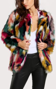 $84.90 - Beautiful multicolor fur spring jacket (also for autumn and light winter). This cute coat is good for a fashion  look. For women, teens and ladies. It will keep you warm very well. Boho Winter Coat, Colorful Faux Fur Coat, Warm Jackets For Women, Shaggy Faux Fur Coat, Cybermonday Sale, Faux Coat, Long Faux Fur Coat, Fuzzy Coat, Winter Fur Coats