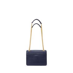 Crafted with sumptuous pebbled leather for subtle texture and a luxurious sensibility the small Bradley bag is designed with a convertible chain strap allowing you to wear this style as a shoulder bag or crossbody. Polished “LRL” brass-finished hardware adds a signature finish while a spacious silhouette and a myriad of pockets keep your essentials within reach. Rectangular Blue Bag With Chain Strap, Blue Satchel Shoulder Bag With Gold-tone Hardware, Blue Shoulder Bag With Gold-tone Hardware For On-the-go, Blue Crossbody Satchel With Gold-tone Hardware, Blue Crossbody Shoulder Bag With Gold-tone Hardware, Convertible Bags, Subtle Textures, Pebbled Leather, Chain Strap