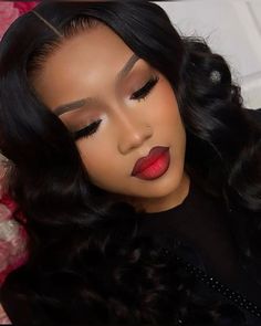 Soft Makeup Look With Red Lip, Black Smokey Under Eye Makeup, Black Woman Red Makeup, Makeup For Birthday Photoshoot, Special Occasion Makeup Black Women, Makeup Red Lipstick Black Women, Dark Skin Red Lip Makeup, Black Woman With Red Lipstick, Natural Red Makeup Looks Black Women