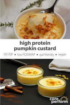 NA Protein Pumpkin Desserts, High Protein Custard, Gut Friendly Desserts, Low Fat Pumpkin Recipes, High Fiber Desserts, High Protein Pumpkin Recipes, Gut Healthy Desserts, Healthy Pumpkin Recipes Protein, Pumpkin Healthy Dessert