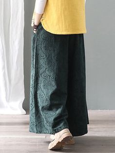 Sku CY-!54290 Material >60%Linen Style Loose , Empire , Wide Leg Feature Lace-up , Jacquard Occasion Vintage Seasons Spring Type Pants Color INK GREEN,RED,BLACK,NAVY BLUE Size FREE SIZE Size Chart: Please consult the size chart we provide for this item's measurements to help you decide which size to buy. Please note: There may be 1-3cm differ due to manual measurement. INCH Waist Hips Length FREE SIZE 25.20-37.80 50.39 37.40 Loosely Fitted Green Wide Leg Pants For Fall, Spring Green Loose Fit Wide Leg Pants, Green Baggy Bottoms For Fall, Spring Green Baggy Wide Leg Pants, Casual Dark Green Spring Bottoms, Casual Dark Green Bottoms For Spring, Green Cotton Wide Leg Non-stretch Pants, Green Non-stretch Straight Leg Bottoms, Green Non-stretch Cotton Wide Leg Pants