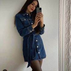 Long Sleeves Knee Length, Short Mini Dress. Front Button Closure. Self Tie Belt Dark Blue Sale Denim Short Dress, Zara Polka Dot Dress, Zara White Dress, Mini Denim Dress, Turtleneck Dress Sleeveless, Zara Midi Dress, White Floral Midi Dress, Dress Dark Blue, Basic Black Dress