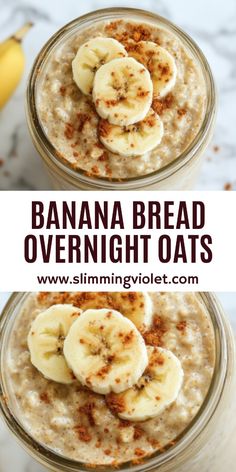 banana bread overnight oats with cinnamon sprinkled on top