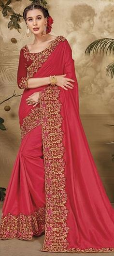 Red and Maroon color Saree in Art Silk fabric with Embroidered, Thread, Zari work Cutwork Saree, Wedding Sarees Online, Latest Indian Saree, Lehenga Gown, Designer Silk Sarees, Red Chiffon, Raspberry Red, Designer Sarees Online, Casual Saree