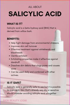 Quick facts about salicylic acid. What are the benefits? What is salicylic acid? Is salicylic acid safe? #skincaretips #salicylicacid #skincare #skincareadvice #skincareingredients Skincare Facts, Skin Facts, Skin Advice, Skin Care Guide, Skin Aesthetics, Skincare Quotes, Basic Skin Care Routine, Healthy Skin Tips, Body Skin Care Routine