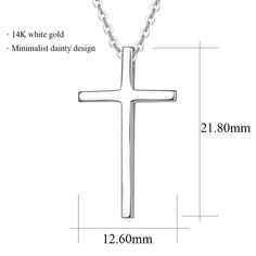 Be contemporary and unswerving with your belief. Made with 14K solid white gold. Length: 16+2 inches Weight: 1.89 grams Origin: imported Formal Silver Necklace In 14k Gold, Modern Cross Jewelry For Formal Occasions, White Sterling Silver Necklace With Polished Finish, 14k White Gold Necklace With Shiny Finish, Minimalist Cross Necklace For Anniversary, Minimalist White Jewelry With Polished Finish, White Minimalist Jewelry With Polished Finish, Classic Sterling Silver Engraved Cross Necklace, Classic Sterling Silver Cross Pendant Necklace