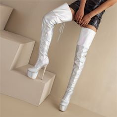 As low as US$85.00 Polyurethane Platform Knee-high Boots For Party, Winter Party Platform Boots In Polyurethane, Polyurethane Knee-high Boots With Round Toe For Party, Fitted Round Toe Knee-high Boots For Club, Polyurethane Platform Boots For Party, High Heel Faux Leather Platform Boots For Club, Fitted High Heel Platform Boots For Club, Winter Party Knee-high Boots In Polyurethane, Winter Club Faux Leather Platform Boots