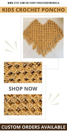 This cute yellow crochet poncho for girls aged 2-4 years is handmade in boho hippie style and is a unique outfit for birthdays or any other fun party event. The pattern is simple and easy and perfect for any kid. Check out my Etsy shop for more awesome crochet ideas and inspirations. Hippie Winter Outfits, Yellow Kids, Winter Crochet