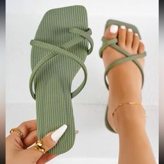 Shein Green Sandals Size 7 (38). I Usually Wear 7s And These Are Too Big For My Feet. Brand New. Never Worn. Green Sandals, Stylish Sandals, Girly Shoes, Cute Sandals, Fashion Sandals, Sandals For Women, Womens Sandals Flat, Crazy Shoes, Pretty Shoes