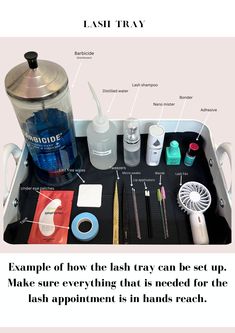 Lash Extension Organization, Lash Tray Setup, Lash Tech Accessories, Lash Must Haves, Lash Artist Must Haves, Lash Extension Supply List, Traveling Lash Tech, Diy Lash Room Decor, Eyelash Extension Room Ideas