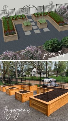 a series of photos showing different types of raised garden beds