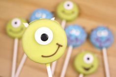 there are some cake pops with eyes on them