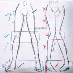 the drawing shows how to draw legs and body