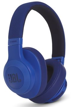 the jbl headphones are blue and have black straps