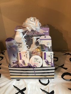 the gift basket is packed with personal care products