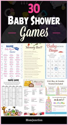 baby shower games with the text, 30 baby shower games