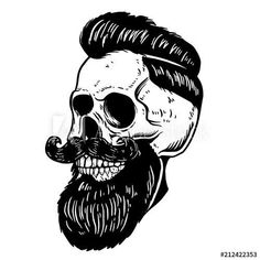 a skull with a beard and a moustache on it's face is shown