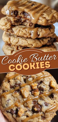 Easy Dessert Recipes: Cookie Butter Cookies Cookie Butter Drizzle, Things To Make With Cookie Butter, Carmel Chips Cookies, Cookie Butter Recipes Desserts, Biscoff Cookie Recipes, Recipes With Cookie Butter, Award Winning Cookie Recipes, Cookies With Caramel Bits, Cookie Butter Desserts