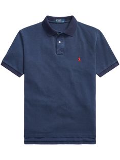 navy blue cotton embroidered logo at the chest signature Polo Pony motif polo collar short front button fastening short sleeves short side slits straight hem Dream Items, Polo Pony, Blue Polo Shirts, Blue Polo, Cotton Polo Shirt, Cotton Polo, Ralph Lauren Polo, Ralph Lauren Shirt, Polo Collar