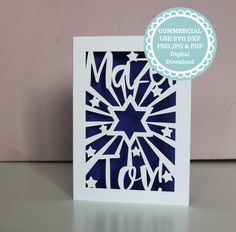 a blue and white card with the words congratulations on it