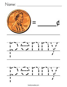 the word penny worksheet for kids to learn how to write and draw numbers