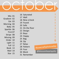 an orange and white poster with the words october in it's center, which is highlighted