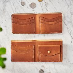 "This leather wallet combines beautiful leather and a functional design - the perfect personalized present for any special man! YOU CAN CHOOSE TO HAVE A COIN POCKET OR MORE CARD SPACE INSIDE TO CUSTOMISE IT TO YOUR NEEDS. (see drop down options section) Each wallet is handmade using our finest leather that has taken us over 2 years to perfect. It's soft and characterful with a beautiful natural grain - it's a joy to use and it will develop a beautiful patina with use. Each leather wallet is care Mens Leather Wallet, Leather Workshop, Handmade Leather Wallet, Creative Artwork, Pocket Wallet, Black Gift Boxes, Money Clip Wallet, Leather Wallet Mens, Mens Leather