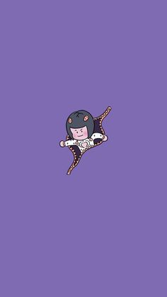 a cartoon character flying through the air on a purple background