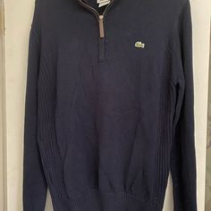 New Without Tags I Feel This Could Be Worn By A Woman Also Size 4 Medium Small Navy Cotton Blue Casual Polo Sweater With Ribbed Cuffs, Casual Blue Half-zip Sweater, Sweaters Men, Lacoste Men, Cotton Pullover, Mens Navy, Navy Color, Pullover Sweater, M S