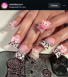 Duck Acrylic Nails, Duck Nails Y2k, Sanrio Aesthetic, Duck Nails, Edgy Nails, Colored Acrylic Nails, Girly Acrylic Nails, Short Square Acrylic Nails, Exotic Nails