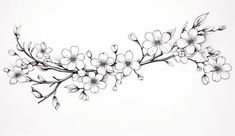 Bold Cherry Blossom Tattoo Flash Set Cherry Blossom Tattoo Stencil, Cherry Blossom Tattoo Sleeve, Cherry Blossom Tree Tattoo, Cherry Blossom Drawing, Blossom Tree Tattoo, Charm Tattoo, Upper Back Tattoos, Tattoo Vector, Beautiful Flower Tattoos