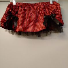 New Without Tags, One Size Fits Most, Elastic Waist Is 26 Inches Unstretched And Can Stretch To 38 Inches, Length Is 8 Inches, Has 2 Bows On The Front And Glitter Tulle Underneath Lip Service, Black Stripes, Tulle Skirt, Elastic Waist, Womens Skirt, Black And Red, Lips, Glitter, Elastic