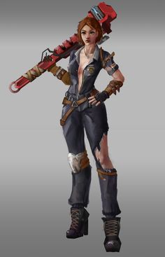 a female character holding a giant wrench