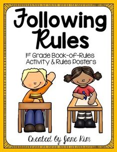 two children sitting at desks with the words following rules