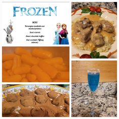 frozen food and drinks are shown in this collage with the words frozen on it