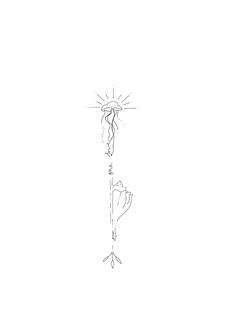 a line drawing of a flower on a pole with the sun coming out from behind it