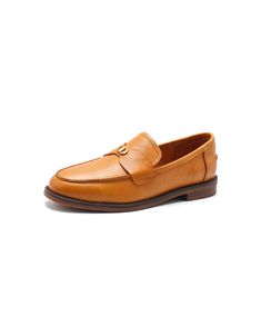 Real Leather Pointed Toe Metal Buckle Front Loafers — Obiono