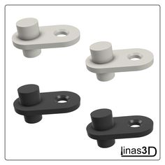 three different types of furniture handles and knobs with holes in the middle one is white, the other is black