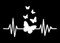 butterflies flying over a heart beat line