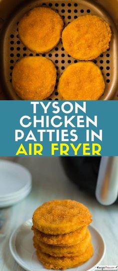 fried chicken patties in air fryer with text overlay