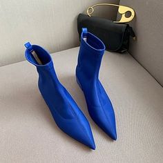 Qengg Winter Women Ankle Boots Pointed Toe Black Beige Blue Satin Solid Color Flat Low Heels Elastic Slip On Flat Low Heels Blue Pointed Toe Heels For Winter, Blue Pointed Toe Heels For Fall, Ankle Boots Pointed Toe, Women Ankle Boots, Blue Satin, Up Shoes, Womens Boots Ankle, Winter Women, Low Heels