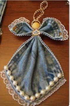 Pocket Angels, Christmas Ornaments Patterns, Jeans Pocket, Jean Fabric, Bazaar Crafts