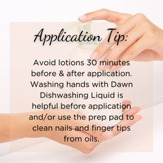 How to apply color street: Avoid lotions 30 minutes before & after application. Washing hands with Dawn Dishwashing Liquid is helpful before application and/or use the prep pad to clean nails and finger tips from oils. Shop my inventory for retired, limited edition, and current designs. Follow for more mixed manicure and color ideas, inspiration, tips and tricks and social media graphics. Color Street Tips And Tricks, Dawn Dishwashing Liquid, Washing Hands, Nail Pictures, Dishwashing Liquid, Clean Nails, Hot Mess