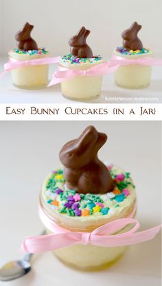 an easter bunny cupcake in a jar with sprinkles