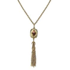 This spring, add a vintage twist to your everyday looks by welcoming our Victorian Inspired 3-sided Stone With Tassels Necklace into your jewelry box by 1928 Jewelry