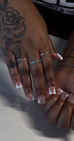 Short Duck Nails, Nails With Bling, Acrylic Toe Nails, 4 Tattoo, Hard Nails, Duck Nails, Colored Acrylic Nails, White Acrylic Nails, Girly Acrylic Nails