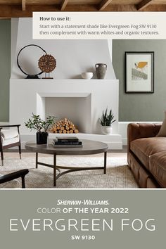 the color of the year is evergreen fog from sheryln - williams's