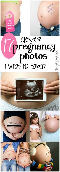 the pregnant belly is shown in this collage with text overlays that reads, clever