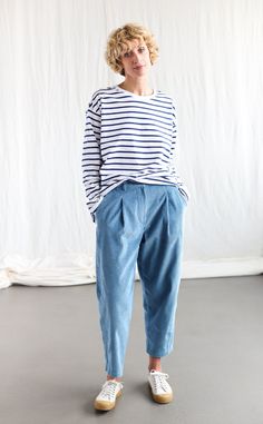 Boxy Tapered Leg Wide Wale Cord Trousers OFFON CLOTHING - Etsy UK 2023 Wardrobe, Summer Pics, Cord Trousers, Paris Style, Eggplant Color, Womens Pants, Boyfriend Style, Pantalon Large, Street Style Outfit